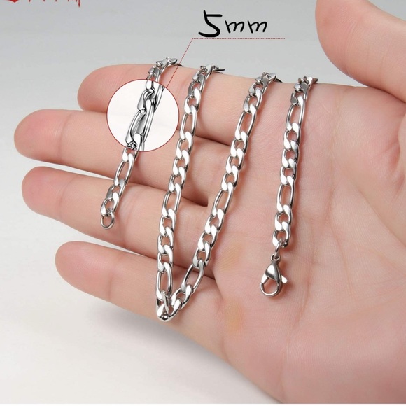 🎉HP🎉Men’s 5mm Stainless Steel Figaro Link Chain - Picture 6 of 7